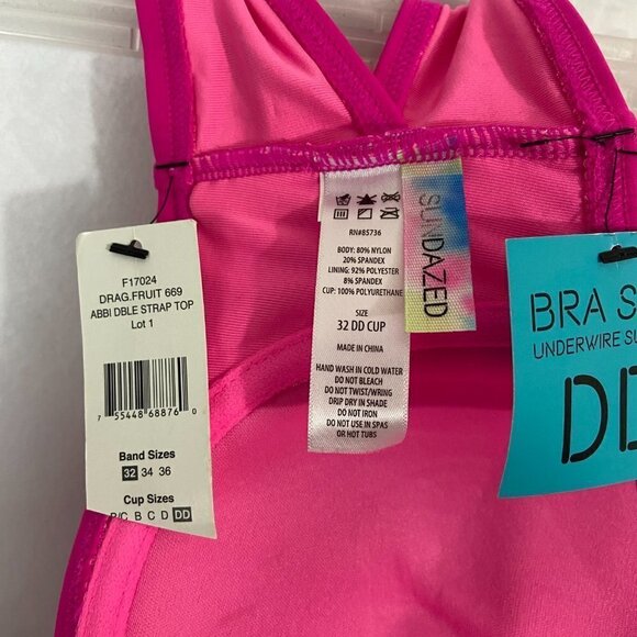 Sundazed Women's Strapless Bra Size Bikini Top Abbi Double Strap Pink Sz 32 DD - Picture 6 of 6